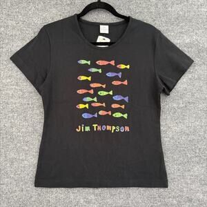 Jim Thompson Womens T Shirt Size L Black Multicolor Fish Print Short Sleeve New